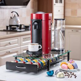 Підставка для капсул кави FlagShip, органайзер для Nespresso Vertuo, чорний металевий ящик на 40 капсул (з скляною кришкою)
