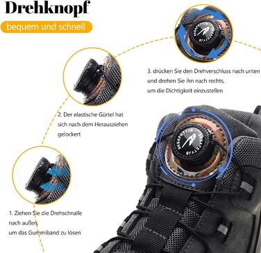 Черевики безпеки чоловічі/жіночі водонепроникні робочі черевики високі. Безпечні черевики з неслизькою підошвою, легкі черевики зі сталевим підноском та застібкою-обертом (43 EU, сірий)