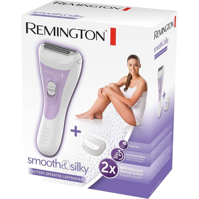 Жіночий електробритва Remington Smooth & Silky WSF5060 з насадкою для бікіні, бездротовий, двосторонній триммер Intercept, смужки з алое вера, для сухого та вологого гоління, білий/фіолетовий