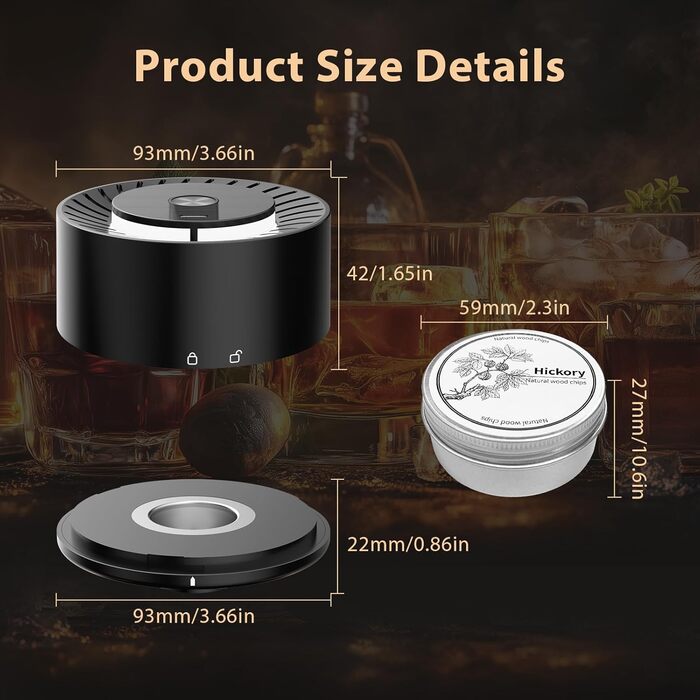 iDiskk Набір для копчення коктейлів: електричний димогенератор для віскі, вбудований запальник, 6 дерев'яних стружок для Old Fashioned, бурбон, міксологія