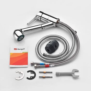 Змішувач для кухні Ibergrif M14450 з висувною лійкою, поворотний на 360°, з нержавіючої сталі та керамічною картридж