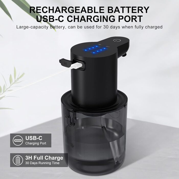 Автоматичний диспенсер для рідкого мила Cuteefun, 400 мл, сенсорний, індикатор заряду, 4 рівні дозування, для ванної/кухні, чорний