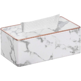 GOLRANLYE Cosmetic Tissue Box, 25×13.5×9.5 cm PU Leather Modern Napkin Box Rectangular for Bathroom Bedroom Dining Room Office and More (White Marble Pattern)