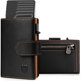 DODENSHA Credit Card Wallet, Wallet for Men, RFID Credit Card Holder with Coin Pocket, Automatic Pop-up Card Holder made of Aluminum for 8-10 Cards, ID Window, Black | BlackOrange