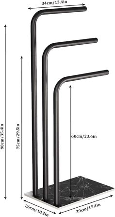Підставка для рушників Yawinhe, чорна, з 3 стійками, з нержавіючої сталі, 39x26x90 см