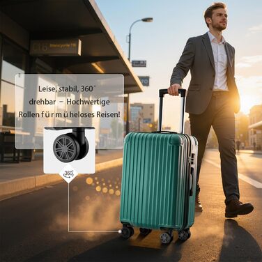 Набір валіз 3 в 1, жорсткий корпус, валізи та ролери з 4 колесами та кодовим замком, ручна валіза, темно-зелений набір