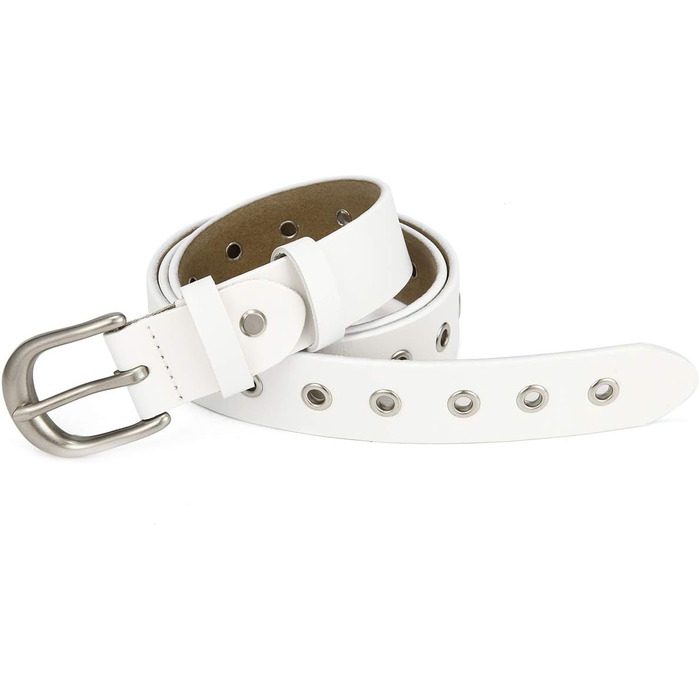 Жіночий шкіряний ремінь з металевою пряжкою для джинсів Dreess, ширина 1.1 см (M: 105 см, підходить для обхвату талії 85-94 см, колір: білий)