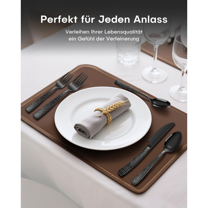 Набір столових приборів Honkku 30 предметів (6 осіб), чорний, з нержавіючої сталі, з об'ємними ручками, набір ножів, виделок та ложок, полірований, придатний для миття в посудомийній машині