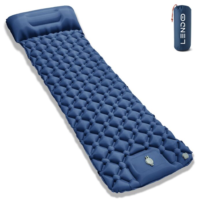 Надувний килимок для кемпінгу самонадувний Ultraleichte 195x60 см з вбудованою подушкою та помпою, водонепроникний, синій