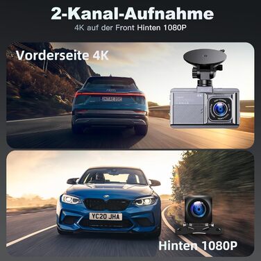 Відеореєстратор Dash Cam 4K з GPS, WiFi 5Ghz, 64GB SD, Паркування, Нічне бачення, Loop-запис