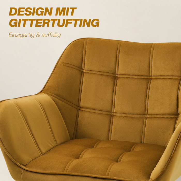 HOMCOM Ear Chair Single Chair Recliner with Velvet, Scandinavian Design, Raised Legs, Velvety Polyester, Yellow 67x61.5x71 cm