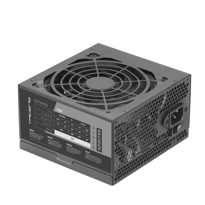 Блок живлення для ПК Tacens Anima APIII750 ATX 750W, SMD та DC-DC технології, ККД 85%, ультратихий 12см вентилятор, плоскі кабелі, чорний