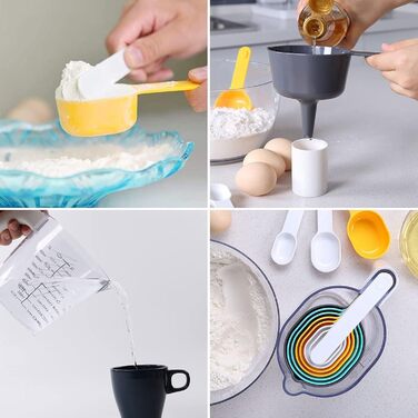 TOMYEUS Measuring Cups and Spoons Set, 9 Piece, Plastic, Cooking and Baking Kitchen Gadget