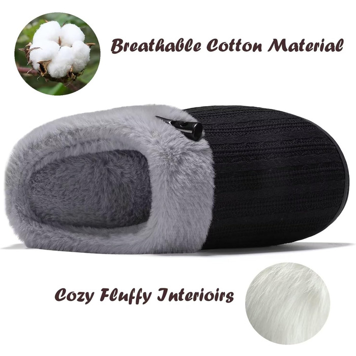 Домашні тапочки для жінок NineCiFun з меморі-піною, м'які, для дому та вулиці, з антиковзкою підошвою, з теплим плюшевим підкладкою, сірі (світло-сірі) (44/45 EU, чорний/сірий)