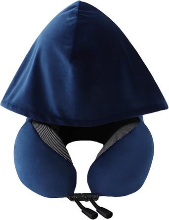 Подушка для шиї Memory Foam | Подушка для подорожей в літак з 95% захистом від світла, регульована, для офісу та сну на боці (Темно-синій)