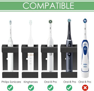 Настінний електричний тримач для зубних щіток на 4 слоти з мискою з діатоміту, підходить для AquaSonic, Kingheroes, Oral-B (Чорний)