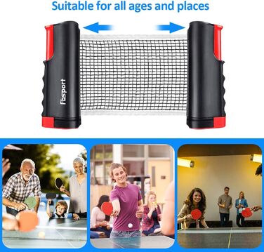 FBSPORT Набір для настільного тенісу Професійний: 2 ракетки, сітка, 6 м'ячів, сумка. Для гри в приміщенні та на вулиці. Чорний