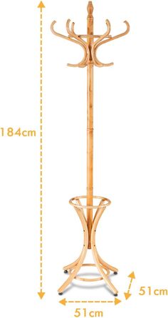 COSTWAY 184cm Wardrobe Rack with Umbrella Holder, Coat Rack with 12 Clothes Hooks, Clothes Rack made of Wood, Freestanding Wardrobe for Entryway, Living Room, and Bedroom (Natural)