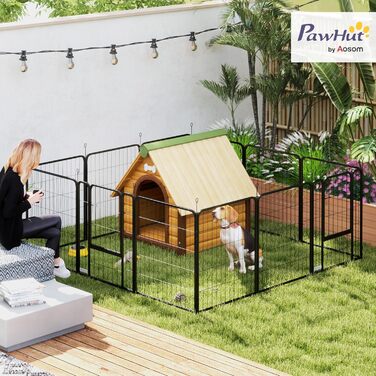 PawHut Забіг для собак, сталевий вольєр з 12 панелей, складаний, 60H см, 2 двері, для малих собак, чорний (204 x 204 x 80 см)