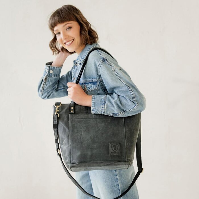 Сумка жіноча шкіряна через плече Berliner Bags Verona, велика шопер-сумка з YKK-блискавкою, темно-сіра