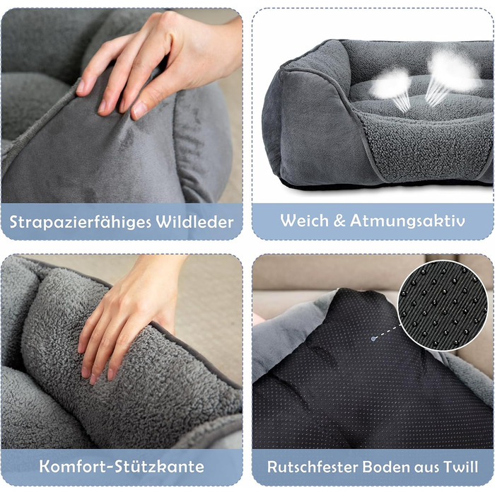 FURTIME Dog Bed for Medium and Large Dogs, Washable Fluffy Dog Basket, Non-Slip Dog Cushion, Anti-Anxiety, 76x61x23cm
