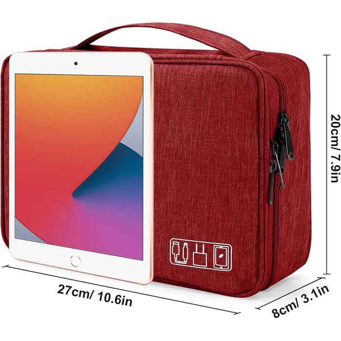Водонепроникна сумка-органайзер для електроніки з 2 відділеннями (27x20x8 см, червона)