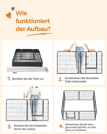 Вольєр для тварин Feandrea Freilaufgehege XL (77x80 см), чорний, з 8 панелей, DIY, для дому та вулиці
