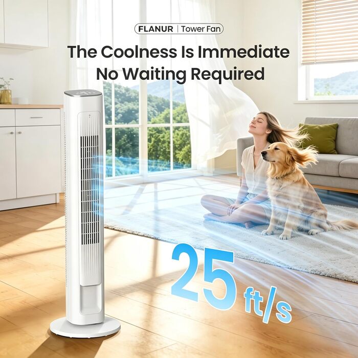 Вентилятор вежовий FLANUR WiFi Alexa, 108 см, 90° осциляція, 4 режими, таймер 12 год, білий