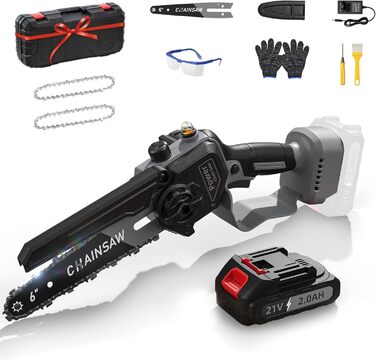 Акумуляторна міні-пила для саду та дерева 6 дюймів, 1000W безщітковий двигун, сумісна з Makita 18V, автоматичний змащувач, для обрізки гілок та дерева (1*2000mAh)