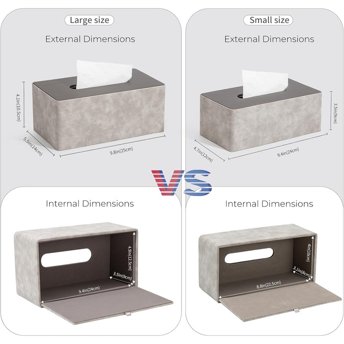 Скляниця для серветок з PU-шкіри, квадратна, сірого кольору з імітацією дерева, 25x14x10 см. Підходить для дому, ванної кімнати, вітальні, спальні, авто та офісу