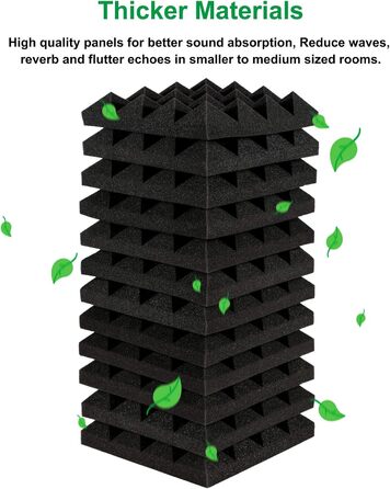 Звукопоглинаючі панелі AGPtEK, акустичний поролон для студії, офісу та кімнати (25 x 25 x 5 см, 24 шт), чорний