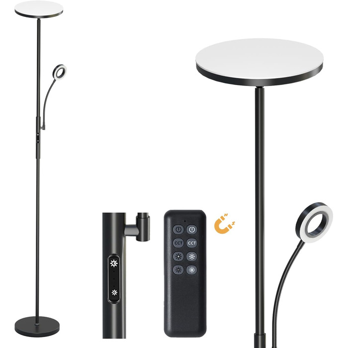 LED-стійка лампа Modlicht 35W з регулюванням яскравості, чорна, 4200LM з пультом ДУ та сенсорним керуванням, 3000-6000K, для вітальні, спальні, офісу