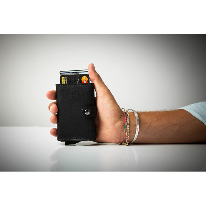 SLim жіноче та чоловіче портмоне - картхолдер з відділенням для монет та RFID захистом, Made in Italy (Чорний та Синій)
