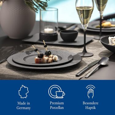 Тарілка для сніданку Villeroy & Boch Manufacture Rock 22 см, чорна, преміум порцеляна, матова, шліферна текстура, для посудомийної машини та мікрохвильовки