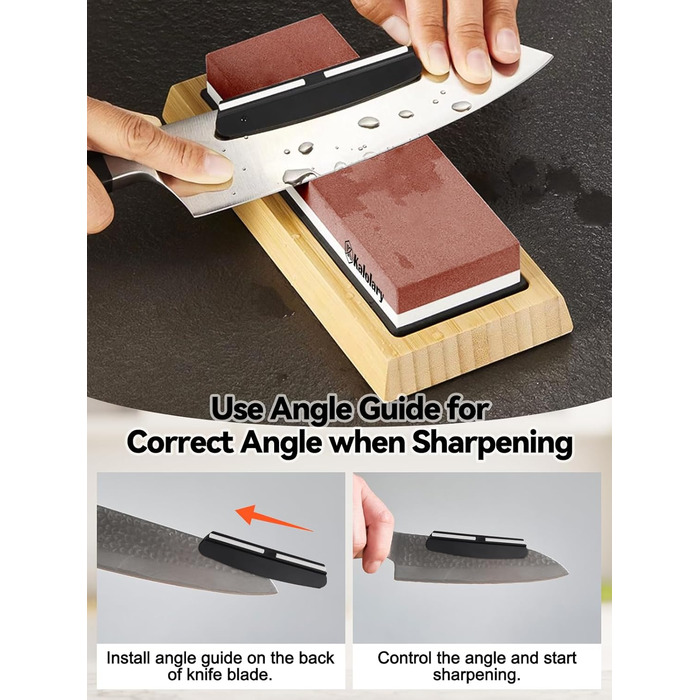 Набір алмазних точильних каменів Kalolary (11 шт.) з двосторонньою зернистістю 400/1000, 3000/8000 для заточування ножів, стамесок, рубанків з кутовою направляючою та неслизькою основою, з шкіряним ременем