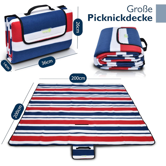 Beautissu XXL Плед для пікніка водовідштовхувальний ізольований Bella – великий 200x200 см, компактний, для пляжу, кемпінгу, подорожей, басейну – сірий (блакитний)