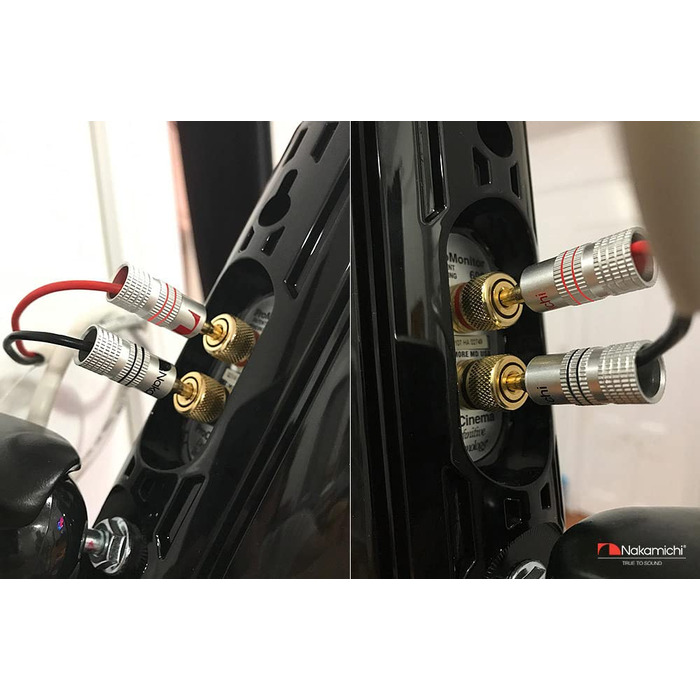 Штекери Nakamichi 24K позолочені бананники 12-18 AWG для акустики, підсилювачів, Hi-Fi, AV-ресиверів, стерео, домашнього кіно, аудіокабелів, 4 шт. (2 пари)