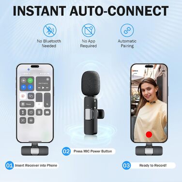 Беспроводной петличный микрофон для телефона/iPhone/iPad/камеры, Mini-микрофон для стриминга, подавление шума, Plug & Play, идеален для видеосъемок, подкастов, YouTube, TikTok & интервью (K9)