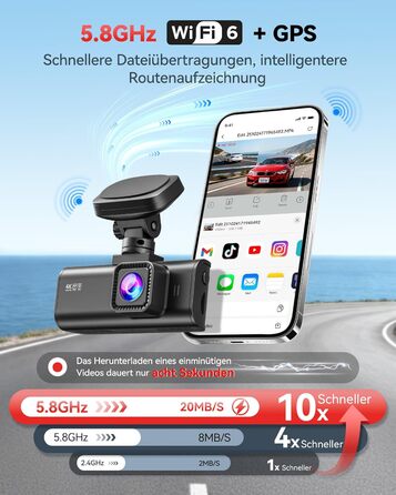 Автомобільний відеореєстратор REDTIGER F7N 4K з WiFi та GPS, передня камера 4K/2.5K, задня 1080P, кут 170°, моніторинг паркування, карта пам'яті 64ГБ у комплекті