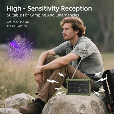 Сонячне радіо з ручним приводом 12000mAh, портативний приймач світу, радіо для надзвичайних ситуацій з AM/FM, 8500 мм² сонячна панель, Powerbank, ліхтарик та світло для читання, для виживання та відключень електроенергії (зелене)
