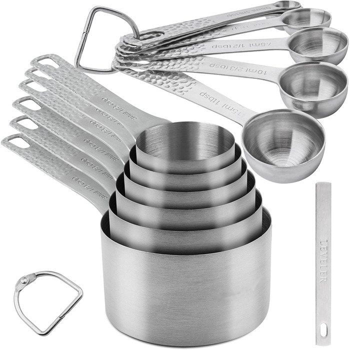 Viwehots Measuring Cups and Spoons, 14 Piece, 18/8 Stainless Steel Measuring Cups and Spoon Set, 6 Metric Measuring Cups and 7 Spoons, 1 Level, Dry Measuring Cups and Spoon Set for Baking and Kitchen