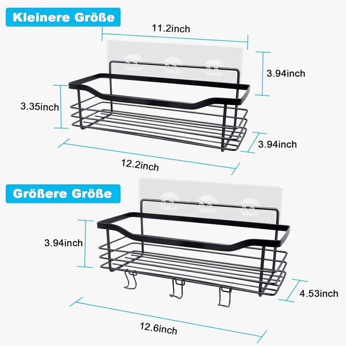 Підставка для душу з нержавіючої сталі без свердління, 2 шт. - органайзер для шампуню, гелю для душу, мила, ванни, кухні (чорний)