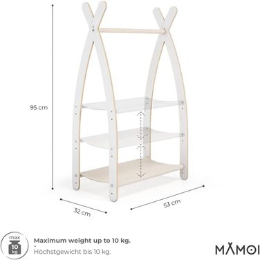 MAMOI® Clothes Rack Baby Nursery | Children's Clothes Rack 106x95x32cm / 53x95x32cm | Children's Clothes Stand Baby | Coat Rack | Baby Wardrobe | Children's Wardrobe | 100% ECO | Made in EU (1 Module - 1 Shelf, White - Beige)