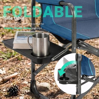 Кемпінговий стілець OVERMONT складний з бічним столиком та охолоджувальною сумкою, до 180 кг - блакитно-сірий