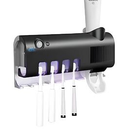 Тримач для зубних щіток S.I.C з УФ-дезінфекцією, LED-підсвічуванням та автоматичним дозатором пасти, для 4 щіток (білий/чорний)
