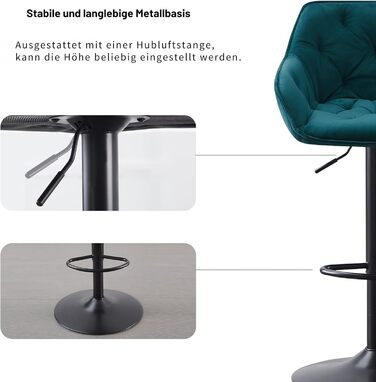 JaHECOME Adjustable Velvet Bar Stools (Set of 2) - Backrest, Kitchen Counter Height, Teal