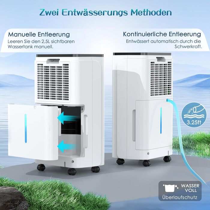 Електричний осушувач повітря 12л/день з цифровим дисплеєм, 3 режими, таймер 24г, резервуар 2.5л, нічний режим, для дому, ідеальний для спальні та підвалу, бежево-білий