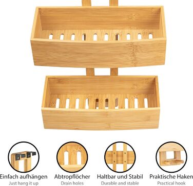 ONVAYA® Shower Shelf - No Drilling Required | Bamboo | Bathroom Shelf for Hanging | Shower Shelf Made of Wood | Hanging Shelf for the Shower