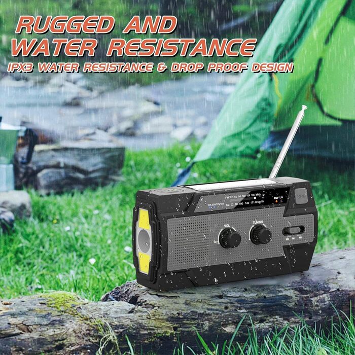 Сонячне радіо YIKANWEN AM/FM з ручкою, USB, акумулятор 4000mAh, для кемпінгу та подорожей (червоний, чорний)