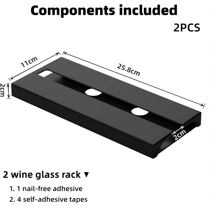 Кріплення для келихів на шийку, 2 шт., чорний колір. Підвісні тримачі для келихів без свердління, для бару, кухні, шафи.